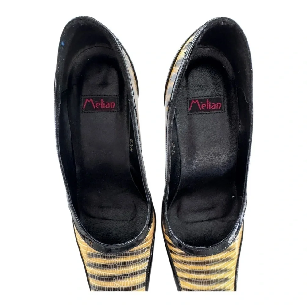 Made in Spain: Elegant Black and Cream Snakeskin patent leather heels. - Picture 4 of 9